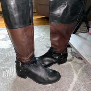 Audrey Brooke Annaya Two Tone Black Brown Leather Riding Boot